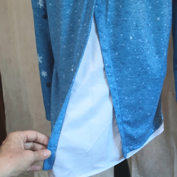 Winter Scene Trees Long Blue Tunic Long Sleeve Sz L - Picture 7 of 13